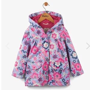 Hatley Wintery Blooms Girls Raincoat 4 rain coat floral purple pink blue 4T